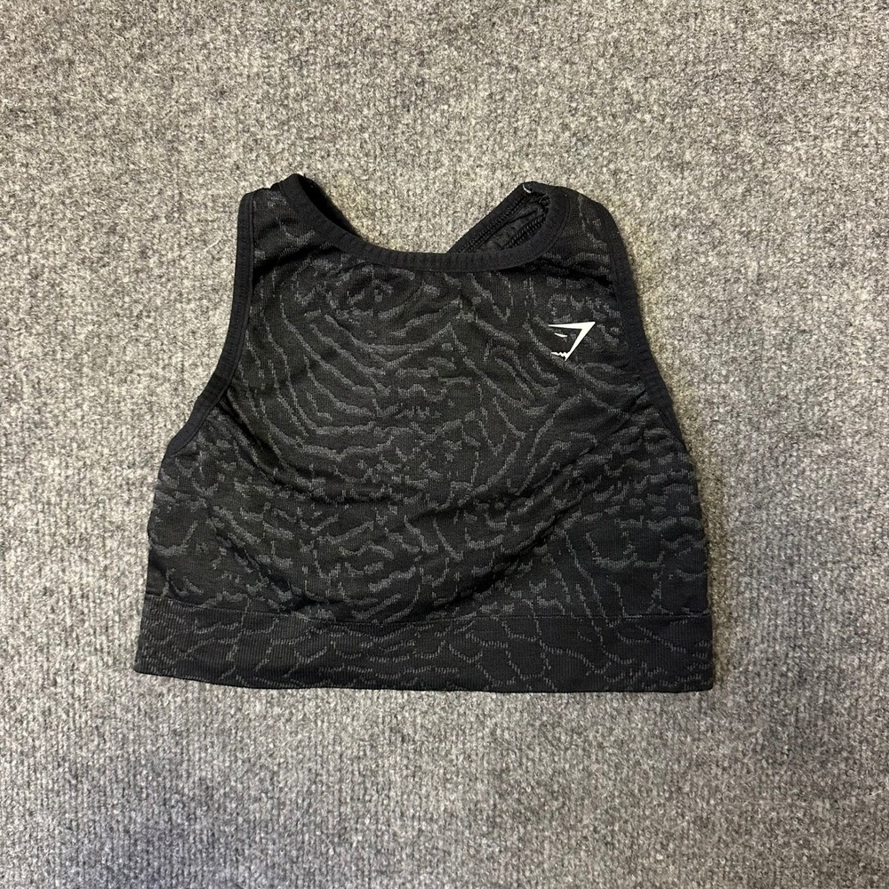 Gymshark Sports Bra Womens Size S Black Seamless Animal Print Cross Back Yoga